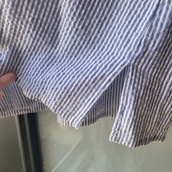 MADISON MATHEWS  Blue White Striped Embroidered Tunic L Cotton 3/4 Sleeves RARE - Picture 6 of 11